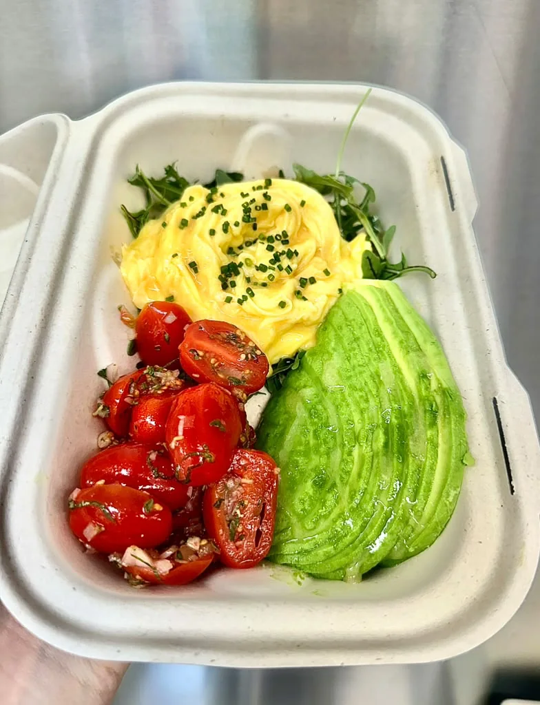 Rose on Rose Omelette with bruschetta, arugula, avocado, chives, and champagne vinaigrette at Uncle Dan Crepes Rose on Rose Omelette with bruschetta, arugula, avocado, chives, and champagne vinaigrette at Uncle Dan Crepes in Venice Beach