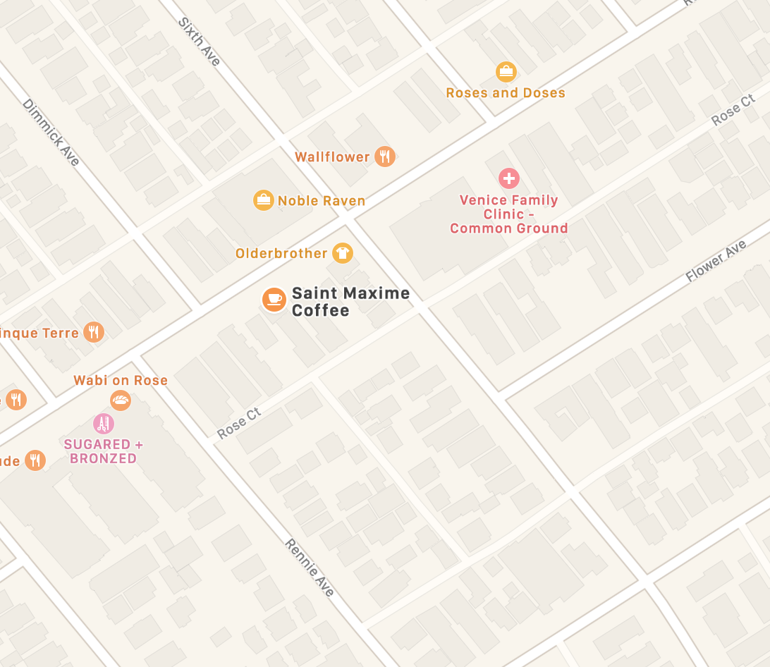 Map showing Saint Maxime Coffee at 560 Rose Ave in Venice Beach